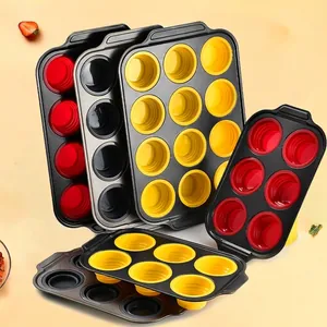 Carbon Steel Silicone Cake Mold Press-Type Non-Stick Baking Pan For Muffin Cupcake 6/12 Holes Oven Baking Tray Kitchen Accessories