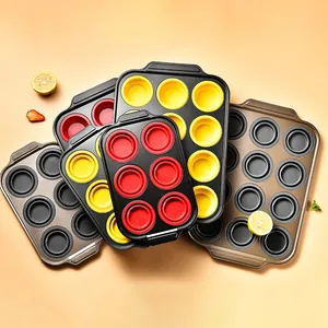 Folding silicone muffin pan set with 6 and 12 cups for cupcake baking
