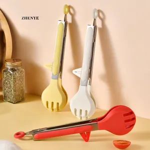 Pinzas de Cocina de Silicona para Alimentos de Acero Inoxidable con Soporte Integrado Antideslizantes y Termorresistentes