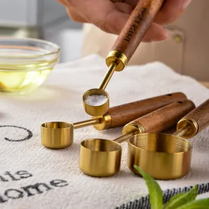 Set de 8 cuillères à mesurer en acier inoxydable avec manche en bois