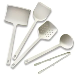 Set d'ustensiles de cuisine en silicone blanc crème résistant à la chaleur complet