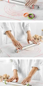 Adjustable stainless steel rolling pin with multi-color thickness rings for baking