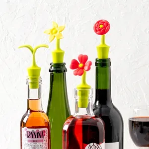 Tappo per Bottiglia di Vino in Silicone Creativo a Forma di Fiore e Germoglio Commestibile a Tenuta Stagna per Vino Rosso e Champagne