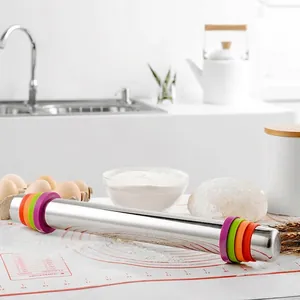 Adjustable 430 Stainless Steel Rolling Pin With Thickness Rings For Baking Dough Pizza Pie Crust Integrated Seamless Tool