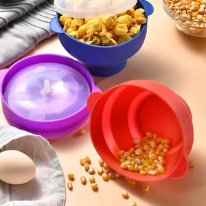Bunte faltbare Silikon-Popcornschüsseln mit Deckeln für gesunde Mikrowellen-Snacks