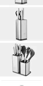 Close-up of premium stainless steel knife holder with integrated kitchen utensil slots