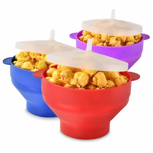 Set bunte faltbare Silikon-Popcornschüsseln mit Deckel für Mikrowelle oder Ofen