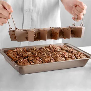 Non-stick brownie baking pan with a removable divider for perfectly even, square slices.
