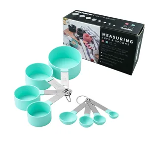 Teal green 8-piece measuring cups and spoons set with sturdy stainless steel handles