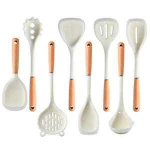 Modern 8-piece silicone kitchen utensil set with ergonomic heat-resistant wooden handles