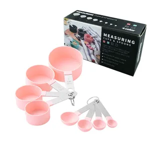 8-piece pink measuring cup and spoon set for baking with stainless steel handles