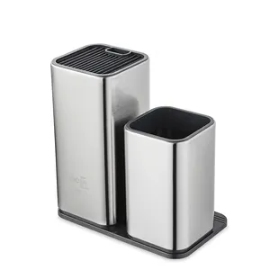 430 stainless steel kitchen knife block and utensil holder set with non-slip base