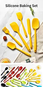 Professional silicone baking utensil set with various spatulas and brushes for kitchen