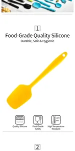 Detail view of food-grade yellow silicone spatula showing heat resistance up to 230°C.