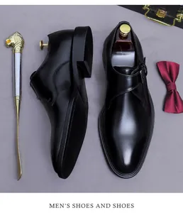 Chaussures monk strap en cuir véritable noir pour hommes, style business décontracté