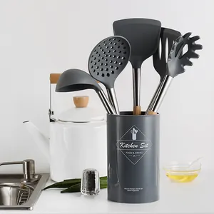 Professional 6-piece heat-resistant silicone kitchen utensil set with storage bucket