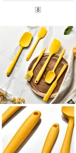Details of yellow silicone spatula set showing ergonomic handles and high-quality material