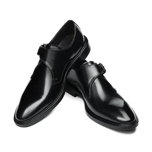 Chaussures classiques à boucle en cuir noir pour hommes avec finition brillante