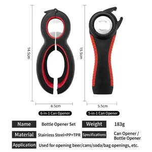 2-piece multi-function can opener set with stainless steel 6-in-1 and 5-in-1 tools