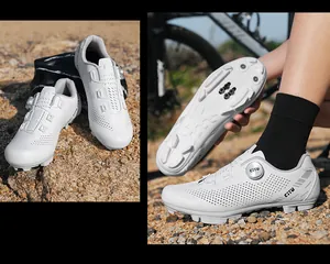 Weiße Mountainbike-Fahrradschuhe mit atmungsaktivem Obermaterial und Drehverschluss