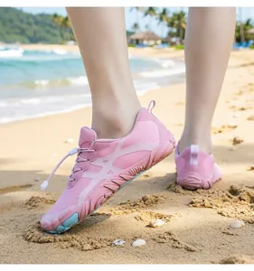 Close-up of pink breathable barefoot yoga shoes for hiking and beach sports outdoor