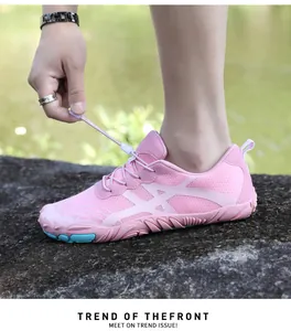 Pink breathable outdoor hiking and fitness shoe with elastic laces and anti-slip sole