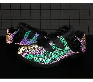 Professional mountain cycling shoes featuring colorful reflective pattern for night riding safety
