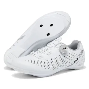 Professionelle weiße Rennradschuhe mit Drehverschluss und atmungsaktivem Mesh-Design