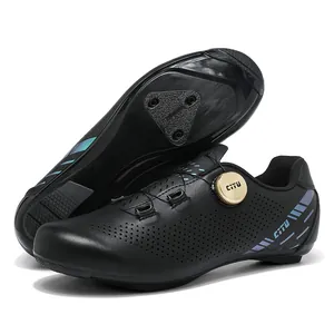 Professionelle schwarze Fahrradschuhe mit goldenem Drehverschluss für Straße und MTB