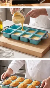 Detail van professionele 8-delige siliconen bakvorm voor vierkante cupcakes