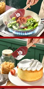 Festive Christmas silicone spatula with wood handle used for cooking and cake decorating