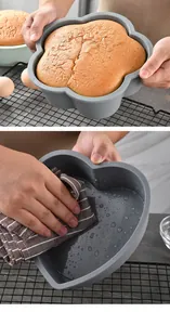 Durable heart and flower silicone cake molds for easy baking and quick cleaning