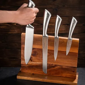Portacoltelli magnetico bifacciale in legno massiccio con coltelli in acciaio inox