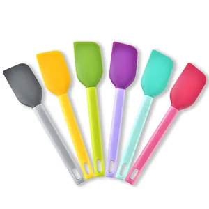 Set of six colorful silicone baking spatulas for cake cream mixing and pastry decorating
