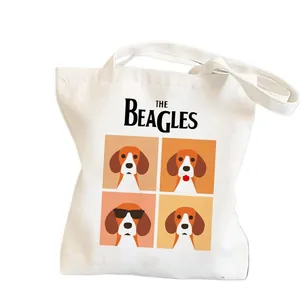 Sac fourre-tout en toile blanche avec imprimé chien Beagle et texte THE BEAGLES