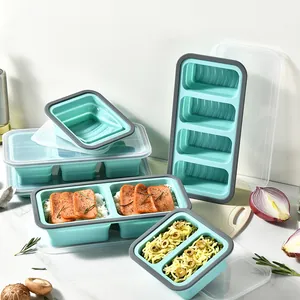 Opvouwbare Siliconen Vershoudbakjes Meerdere Compartimenten Magnetron Oven Veilig Bento Box Met Deksel Draagbare Lunchbox
