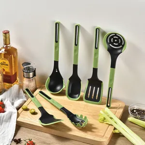 High-quality heat-resistant green and black silicone kitchen utensil set for cooking