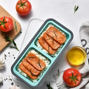 Opvouwbare siliconen lunchbox van voedselkwaliteit met 2 vakken voor maaltijden