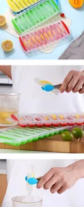 Close-up of long strip ice cubes being taken from a 10-cavity silicone mold tray