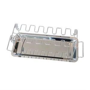 Soporte plegable de acero inoxidable para muslos de pollo con bandeja de goteo