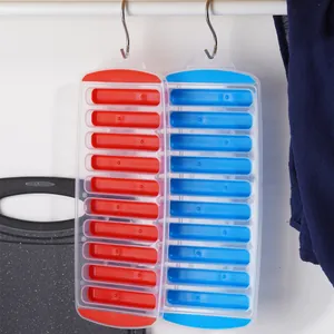 10-cavity silicone long strip ice cube tray mold for water bottles in red and blue colors