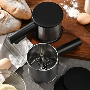 Stainless Steel Manual Flour Sifter Handheld Semi-Automatic Powder Sieve With Handle Baking Tool For Home Kitchen Sugar Flour Filter