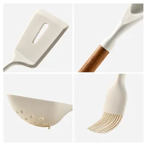 Juego de utensilios de cocina de silicona crema con espátula y pincel