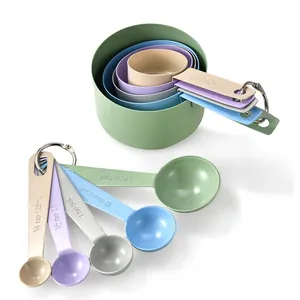Lot de 10 tasses et cuillères à mesurer colorées en acier inoxydable avec graduation gravée