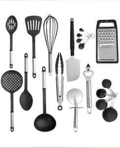 Detailed collection of 19-piece black nylon and stainless steel kitchen tool set