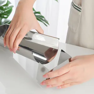 Adjustable stainless steel semi-circular cake mold tool for mousse and toast baking.