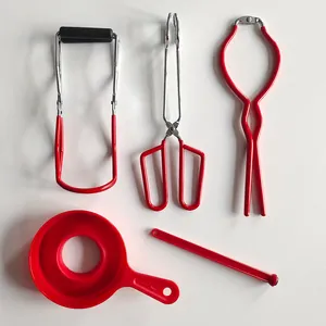 Set da 5 pezzi rosso per conserve con sollevatore di barattoli e imbuto pratico