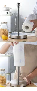 Primo piano di un portarotolo da cucina verticale in acciaio inossidabile in funzione