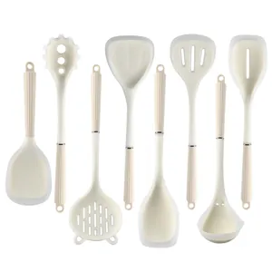 8-piece premium cream silicone kitchen utensil set for non-stick cookware cooking