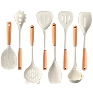 Professional 8-piece wooden handle silicone kitchen utensil set for non-stick pans